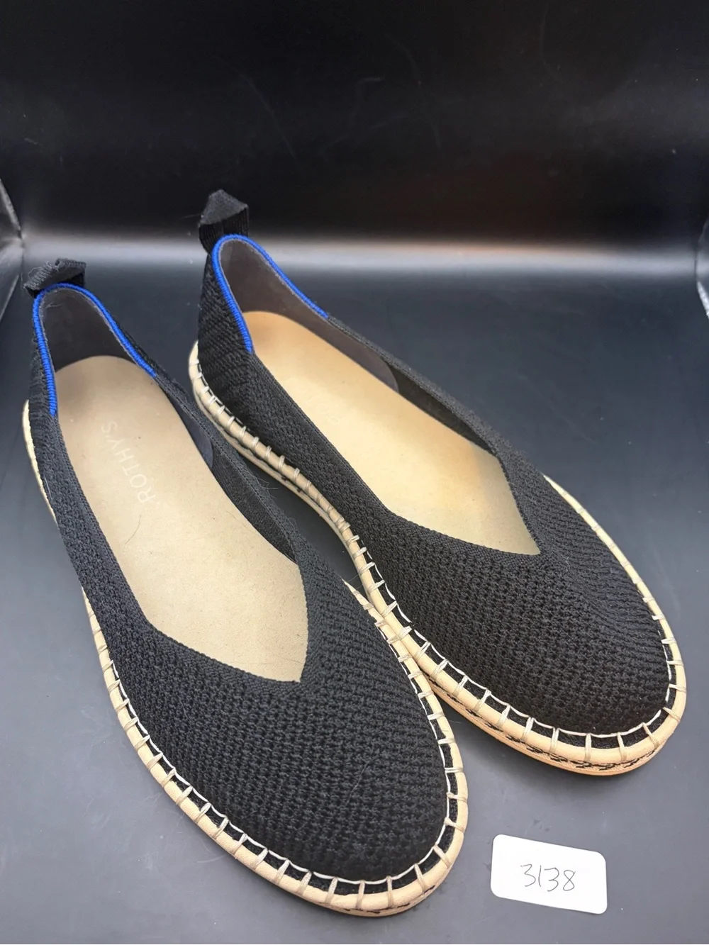 Rothys Black knit Slip-On Espadrille Flats EUC Size 8